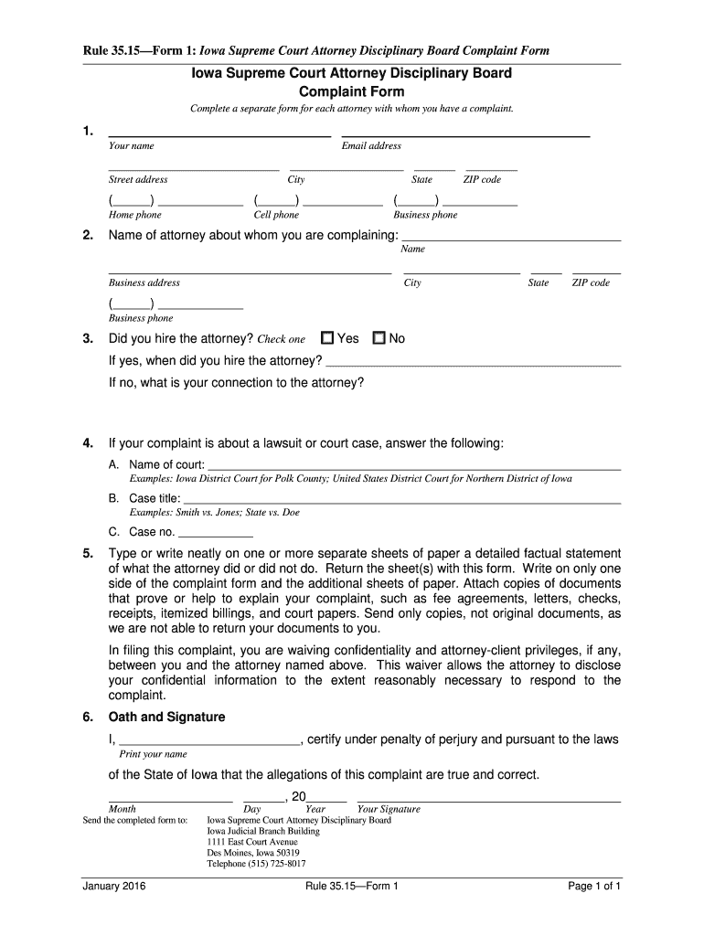 Fillable Online iowacourts Iowa Supreme Court Attorney Disciplinary