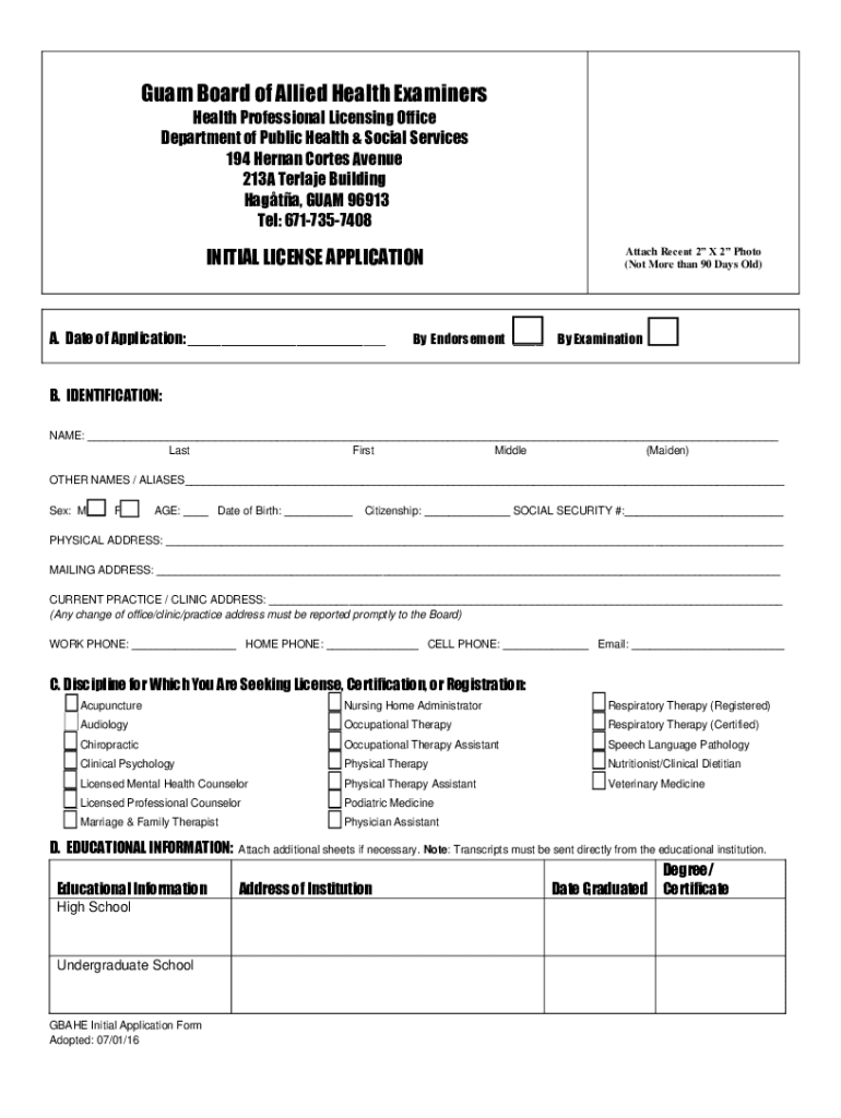 Guam Board Allied Health Examiners Fill Online, Printable, Fillable