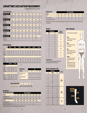 Fillable Online CARHARTT MENS SIZE CHART body measurements Fax Email