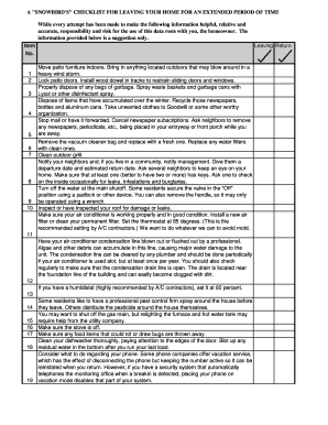 Printable Snowbird Checklist - Fill and Sign Printable Template Online