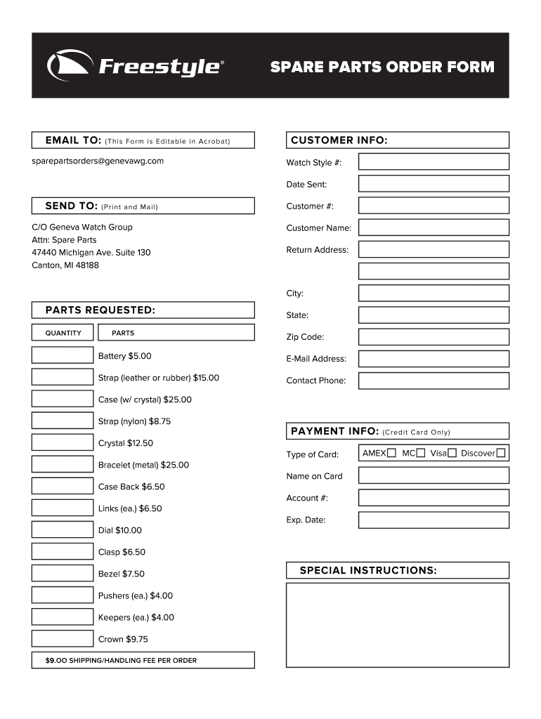 Fillable Online Spare Part Order Forms All Brands v2 Fax Email Print
