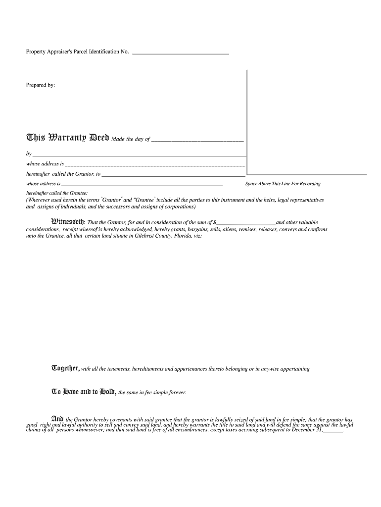 Fillable Online Warranty Deed Gilchrist County Clerk of Court Fax