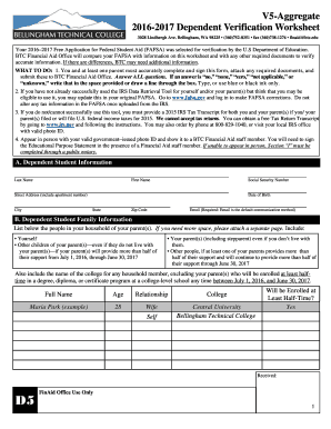 Fillable Online btc D5-DEP Aggregate 16-17 - Verification Worksheet.pub