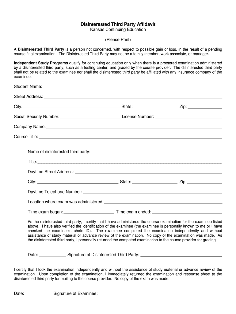 Fillable Online Kansas Continuing Education Disinterested Third Party