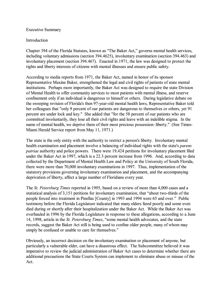 Fillable Online Chapter 394 of the Florida Statutes, known as The Baker