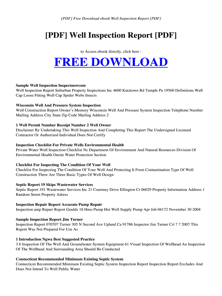 Fillable Online PDF free download book WELL INSPECTION REPORT PDF