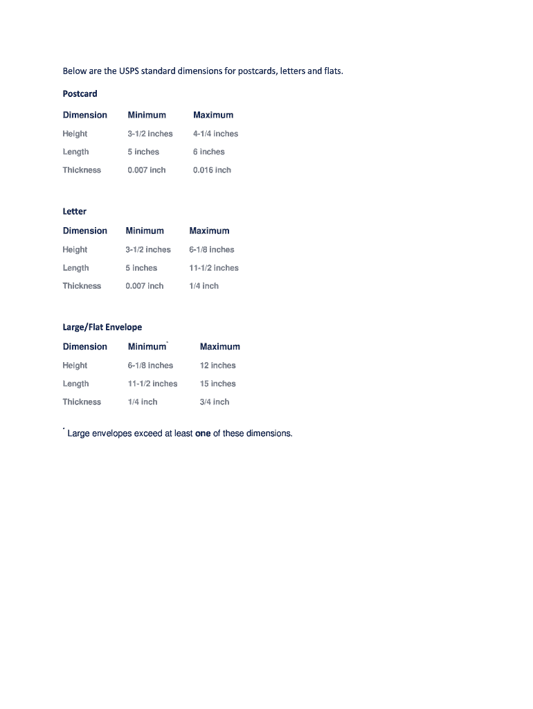 Fillable Online Below are the USPS standard dimensions for postcards