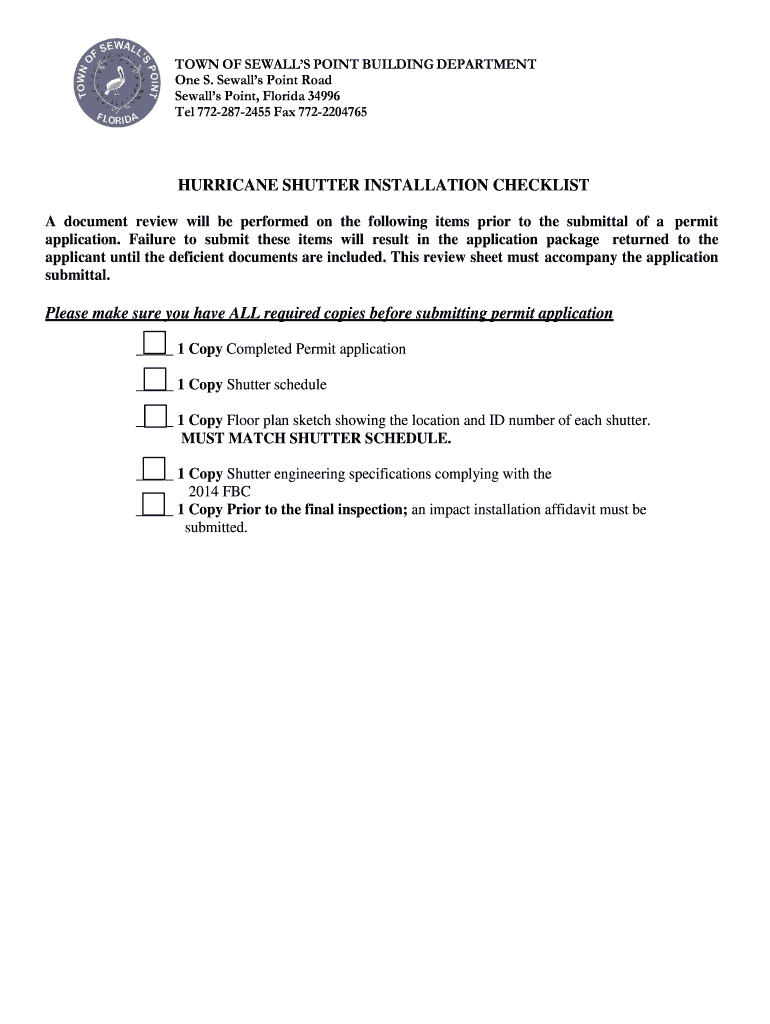 Fillable Online sewallspoint Hurricane Shutters Permit Pack Fax Email