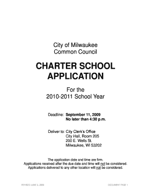 Fillable Online milwaukee CHARTER SCHOOL APPLICATION - Milwaukee Portal