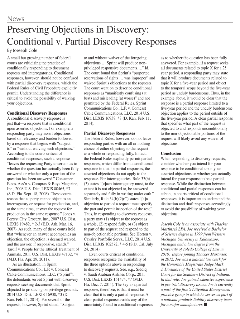 Fillable Online Preserving Objections in Discovery Fax Email Print