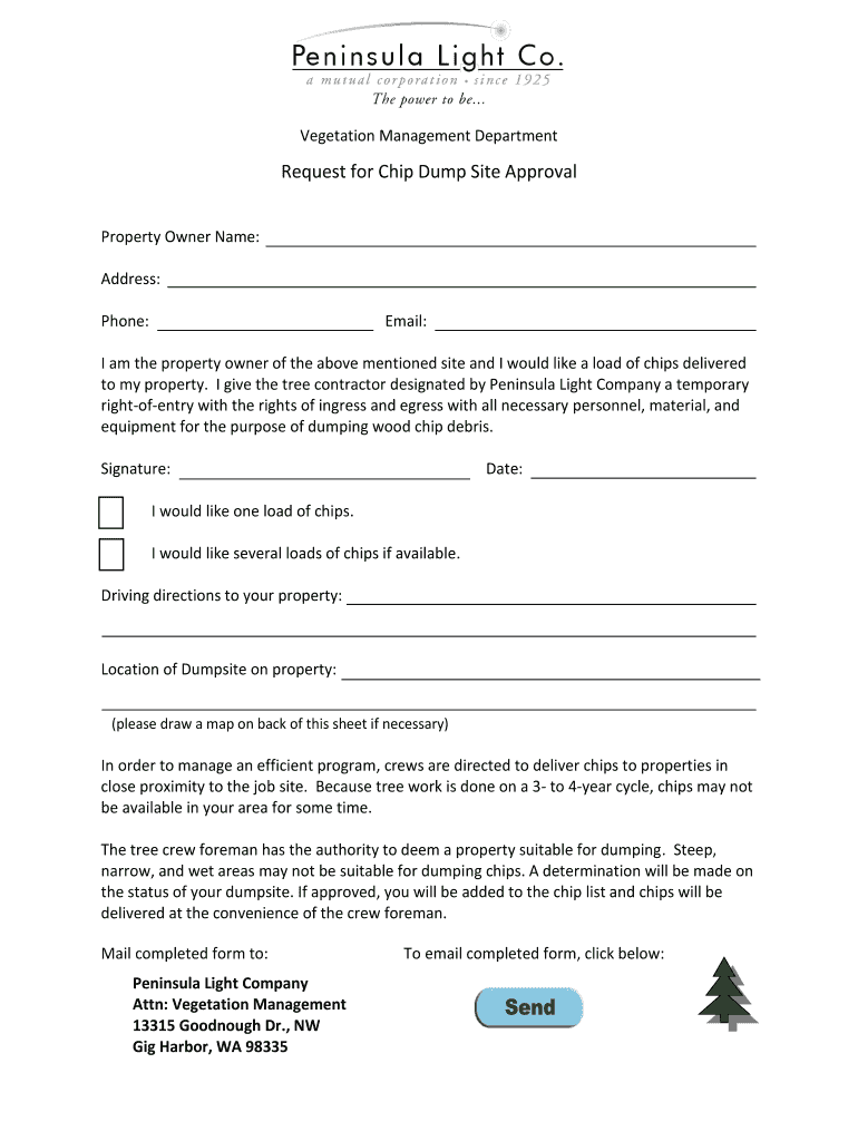 Fillable Online penlight Request for Chip Dump Site Approval penlight