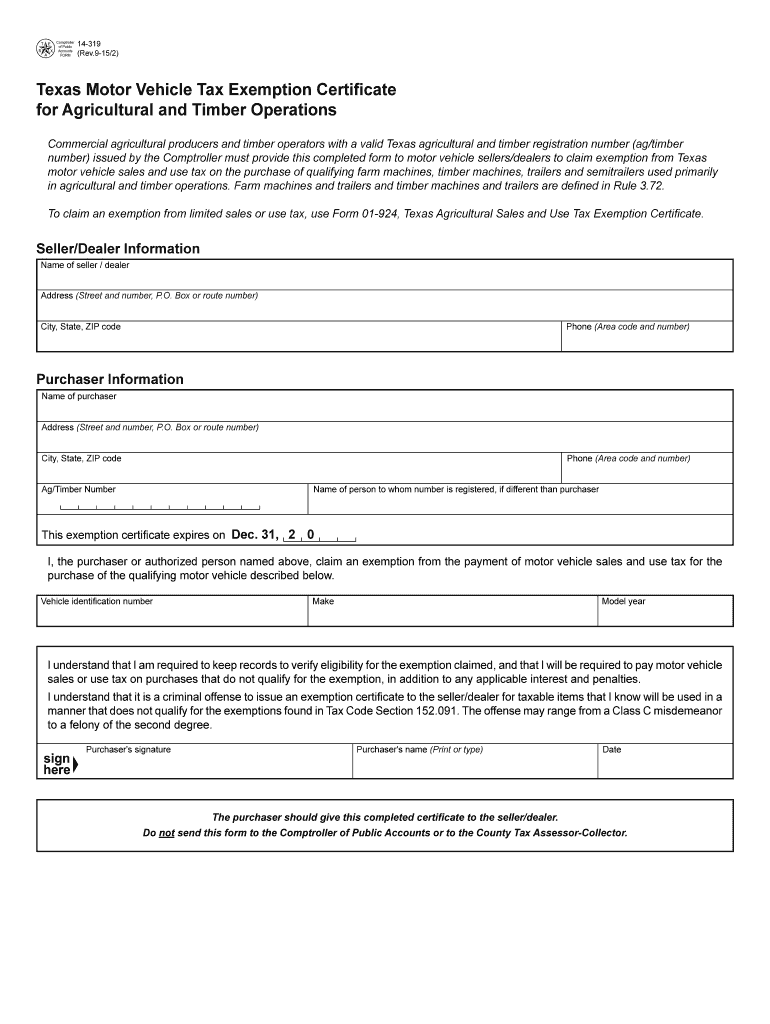 Fillable Online Texas Motor Vehicle Tax Exemption Certificate Fax Email