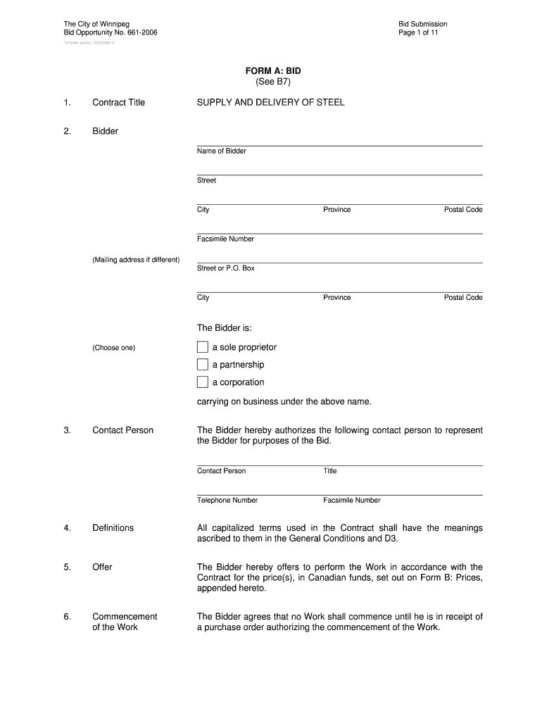 Fillable Online winnipeg SUPPLY AND DELIVERY OF STEEL winnipeg Fax