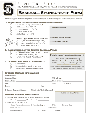 Baseball Sponsorship Form - Fill and Sign Printable Template Online