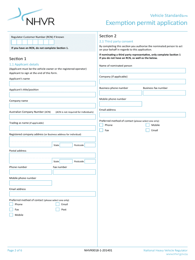 Fillable Online Exemption permit application National Heavy Vehicle Regulator Fax Email Print