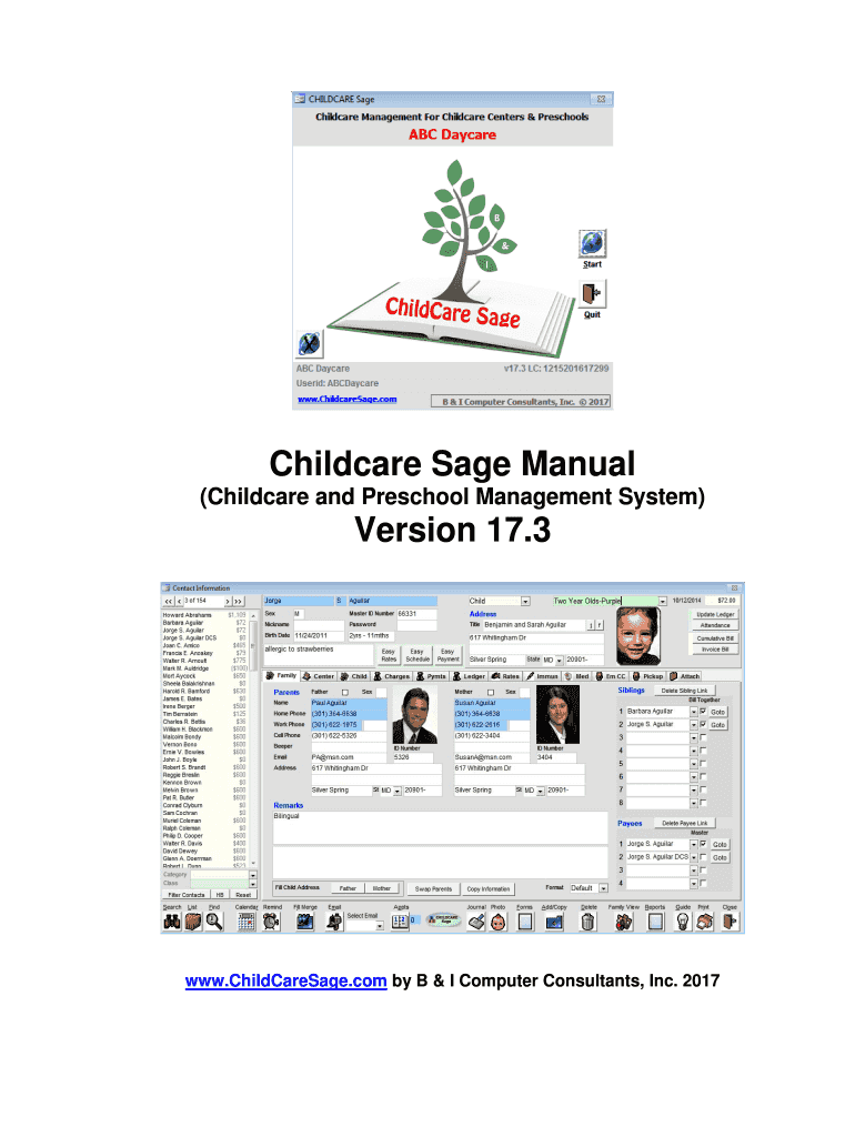 Fillable Online Childcare Sage Manual Fax Email Print pdfFiller