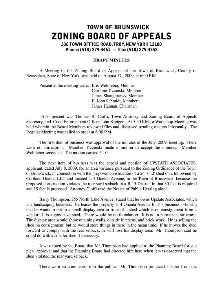 Fillable Online townofbrunswick ZONING BOARD OF APPEALS Town of