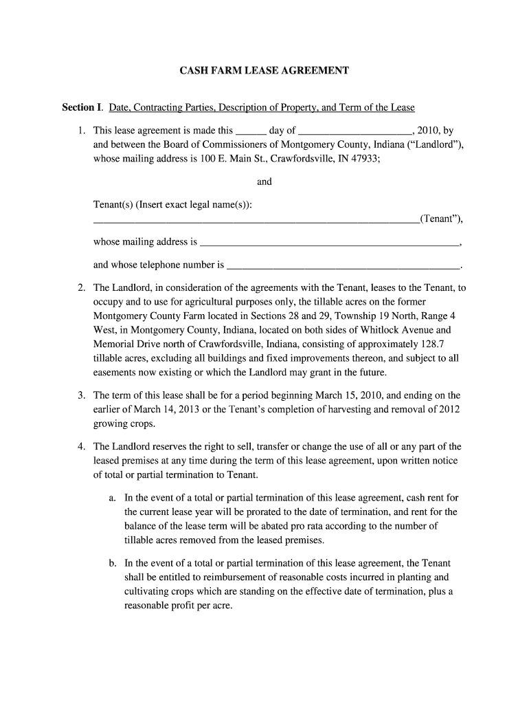 Fillable Online Cash Farm Lease Agreement Montgomery County Indiana Fax Email Print pdfFiller