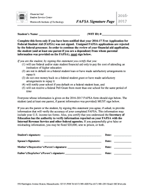Fillable Online wit FAFSA Signature Page - Wentworth Institute of