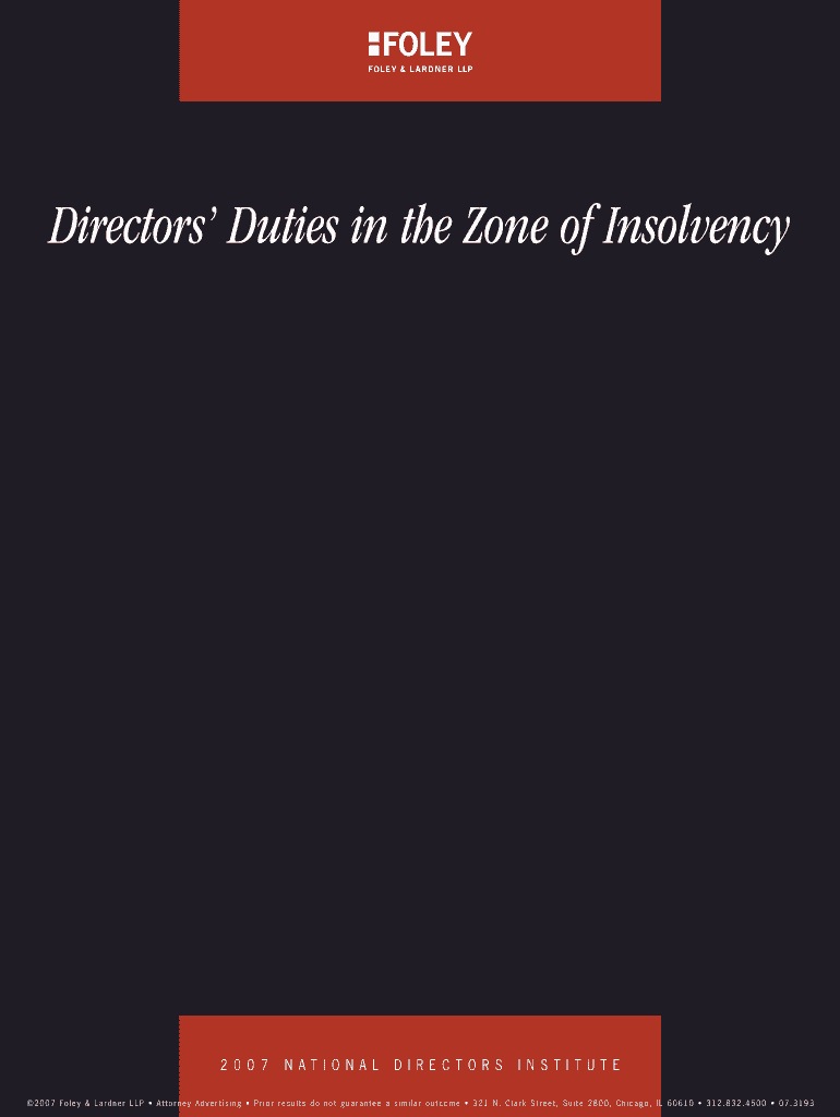 Fillable Online Directors Duties in the Zone of Insolvency Fax Email