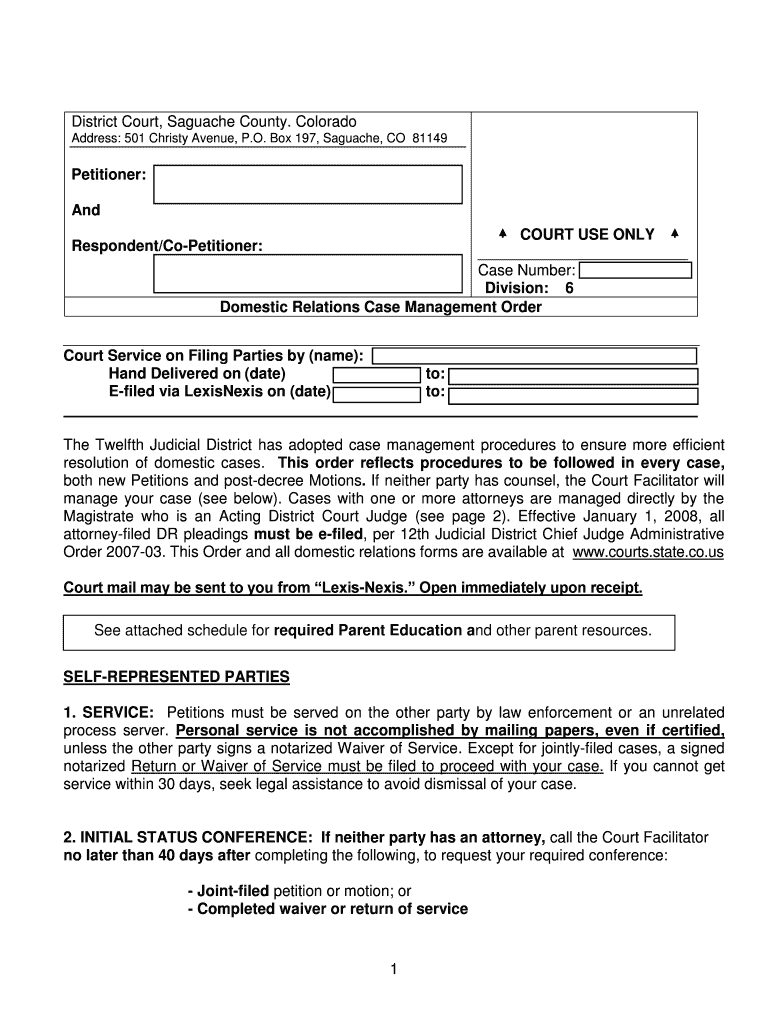 Fillable Online courts state co District Court, Saguache County Fax