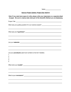 Fillable Online Science Project Outline: Project Due 10/27/14 Fax Email