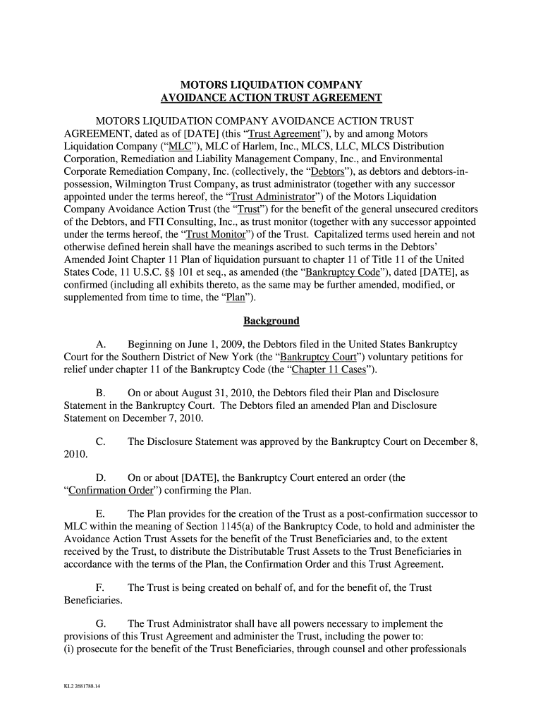 Fillable Online MOTORS LIQUIDATION COMPANY AVOIDANCE