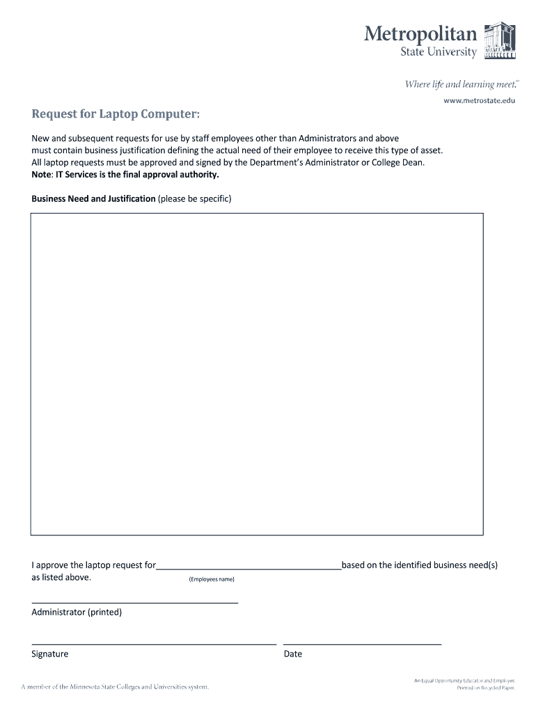 Fillable Online Request for Laptop Computer Fax Email Print pdfFiller