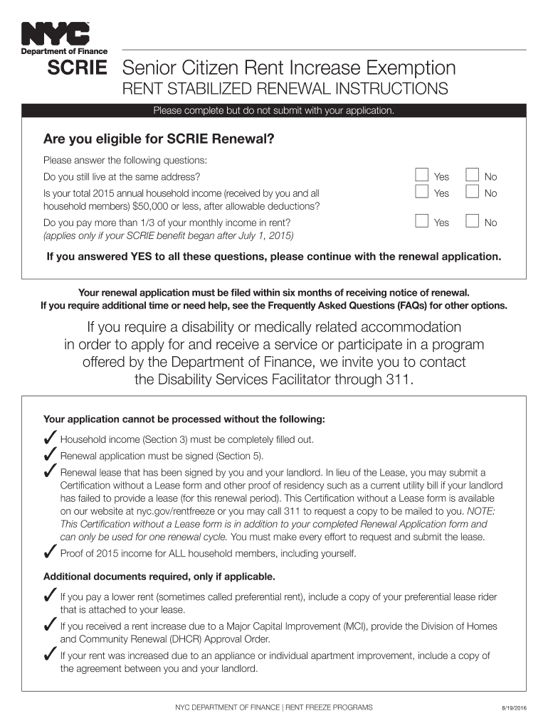 Fillable Online Senior Citizen Rent Increase Exemption SCRIE NYC.gov