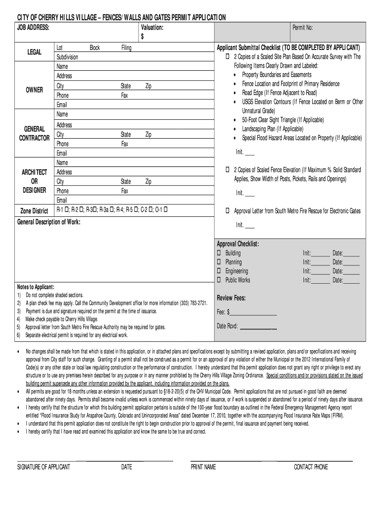 Fillable Online fences/walls and gates permit application Cherry