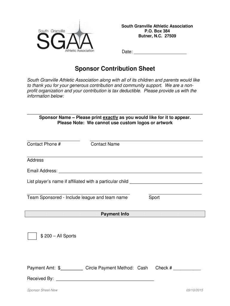 Fillable Online South Granville Athletic Association Fax Email Print