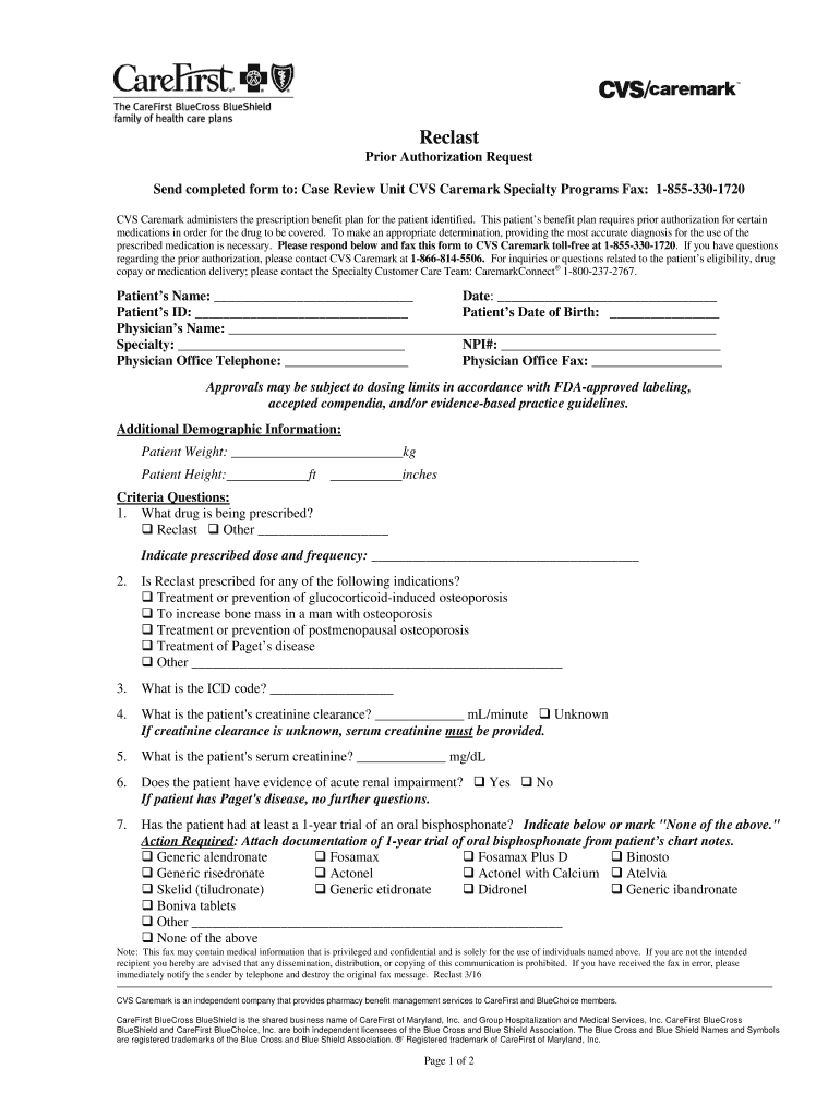 Fillable Online Send completed form to Case Review Unit CVS Caremark