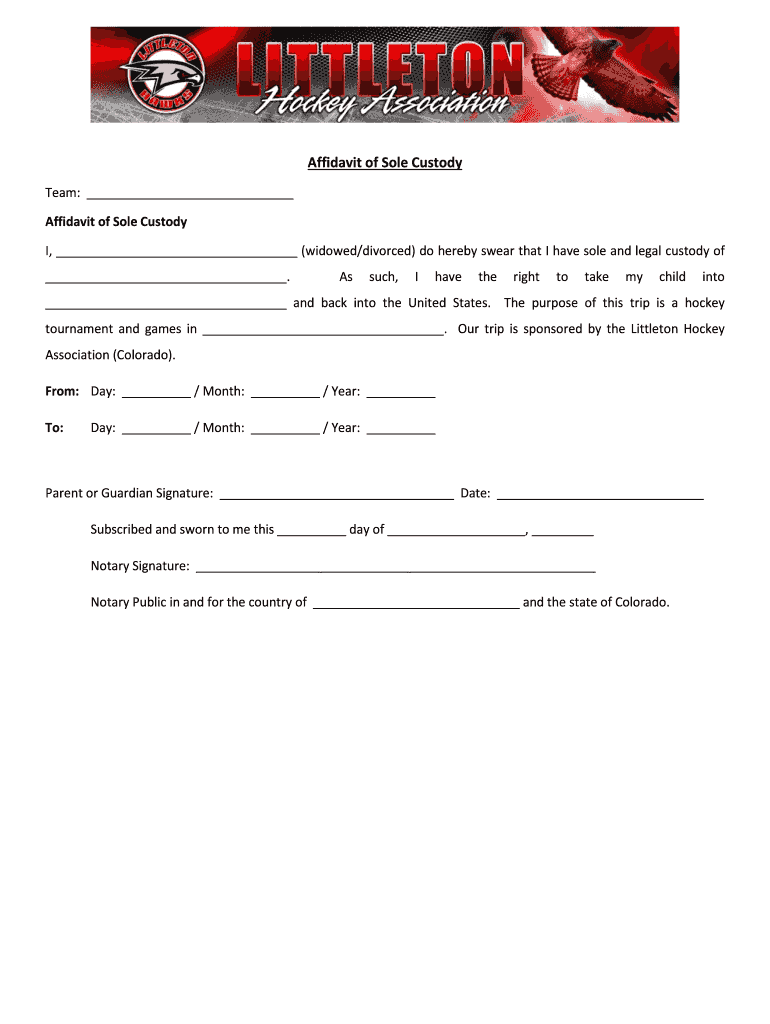 Fillable Online Affidavit of Sole Custody Fax Email Print pdfFiller