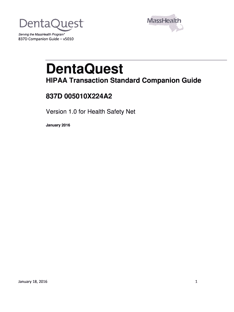 Fillable Online masshealthdental 837D Companion Guide MassHealth