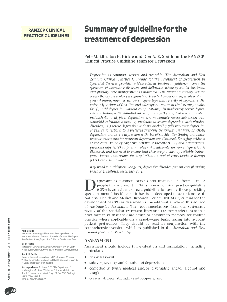 Fillable Online RANZCP CLINICAL PRACTICE GUIDELINES Fax Email Print