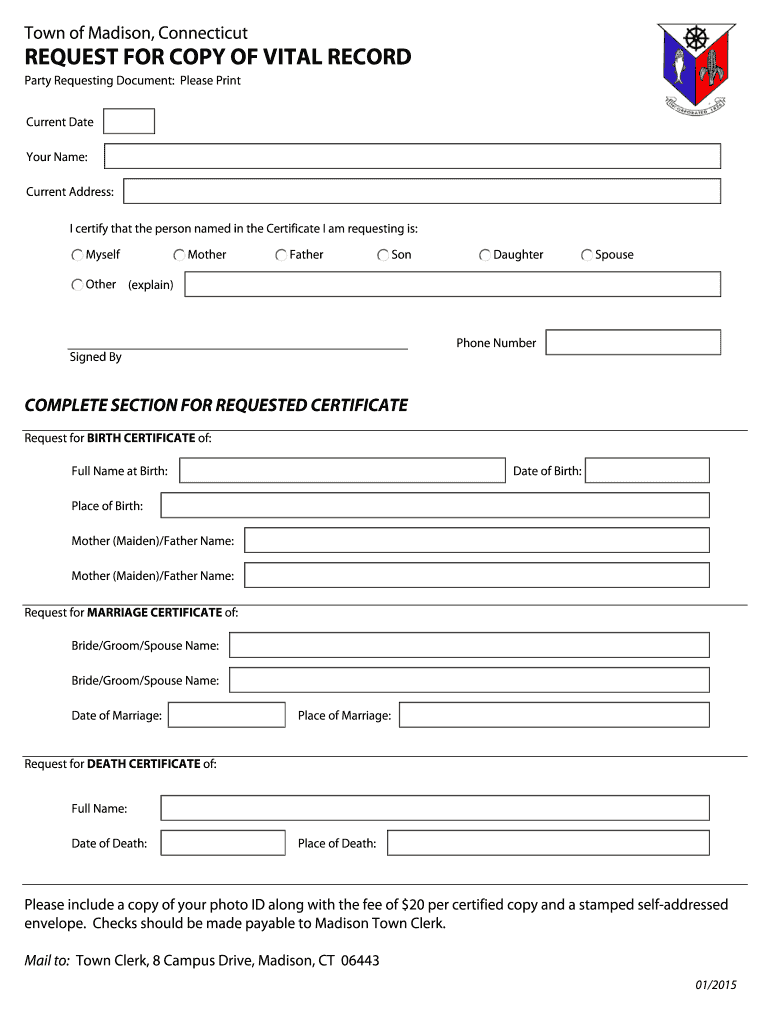 Fillable Online madisonct Town of Madison, Connecticut REQUEST FOR COPY