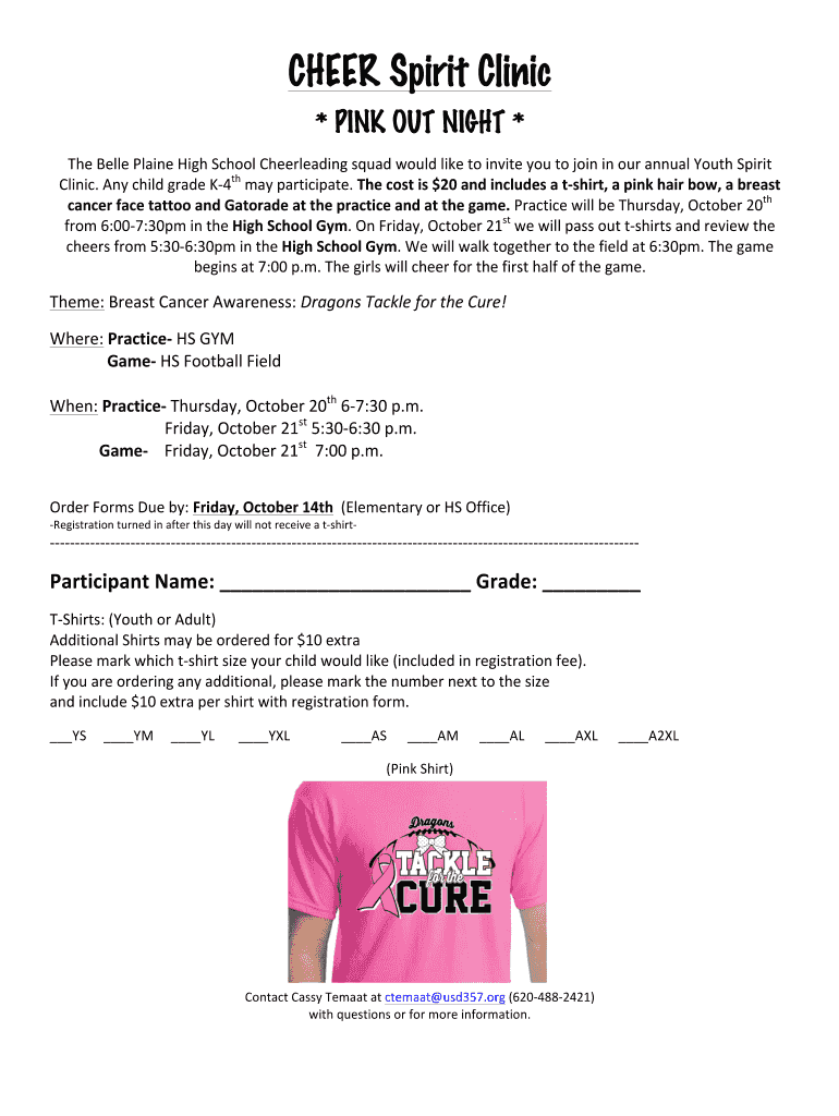 Fillable Online elementary usd357 CHEER Spirit Clinic Belle Plaine