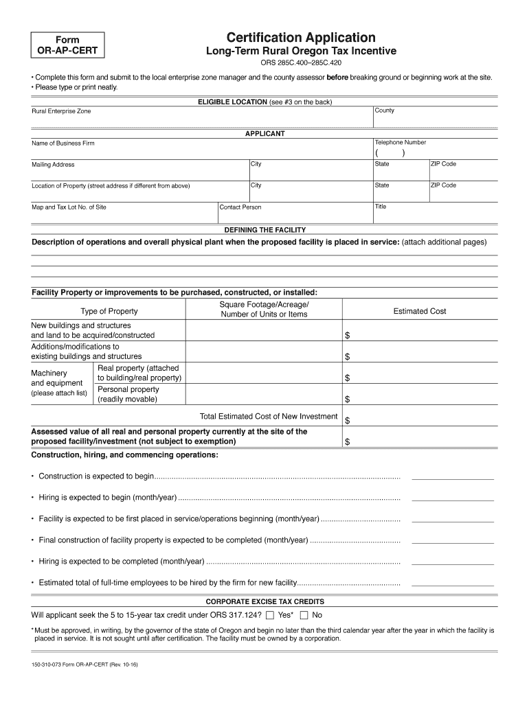 Fillable Online oregon Form ORAPCERT, Certification Application Long