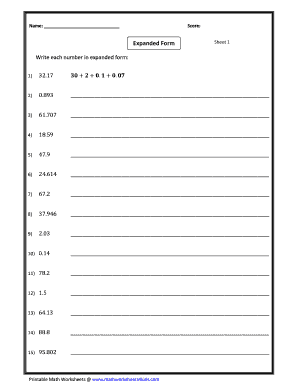 Fillable Online Write each number in expanded form: Fax Email Print