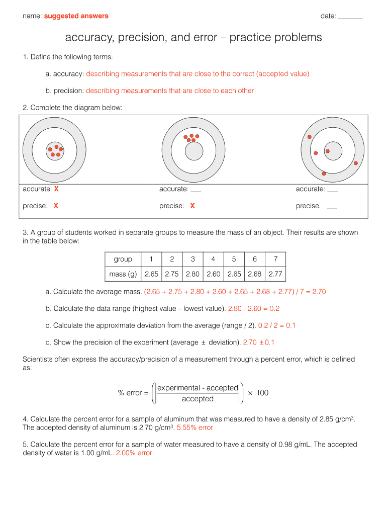 Accuracy And Precision Worksheet Answers Pdf Fill Online, Printable, Fillable, Blank pdfFiller