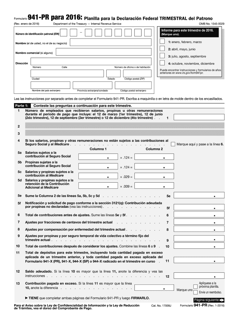 2016 Form IRS 941PR Fill Online, Printable, Fillable