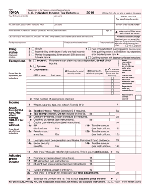 2016 Form IRS 1040-A Fill Online, Printable, Fillable, Blank - pdfFiller