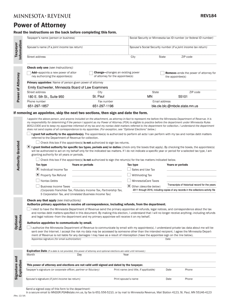 Fillable Online Minnesota Revenue Power of Attorney Fax Email Print