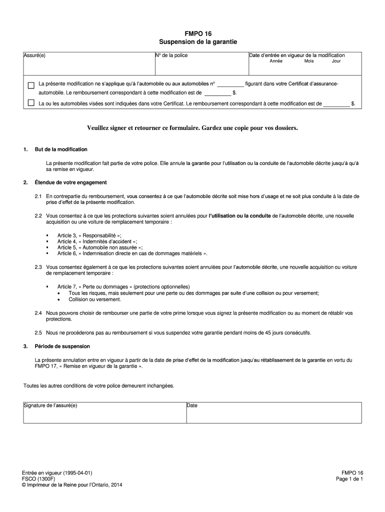 Fillable Online fsco gov on FMPO 16 Suspension de la garantie. form