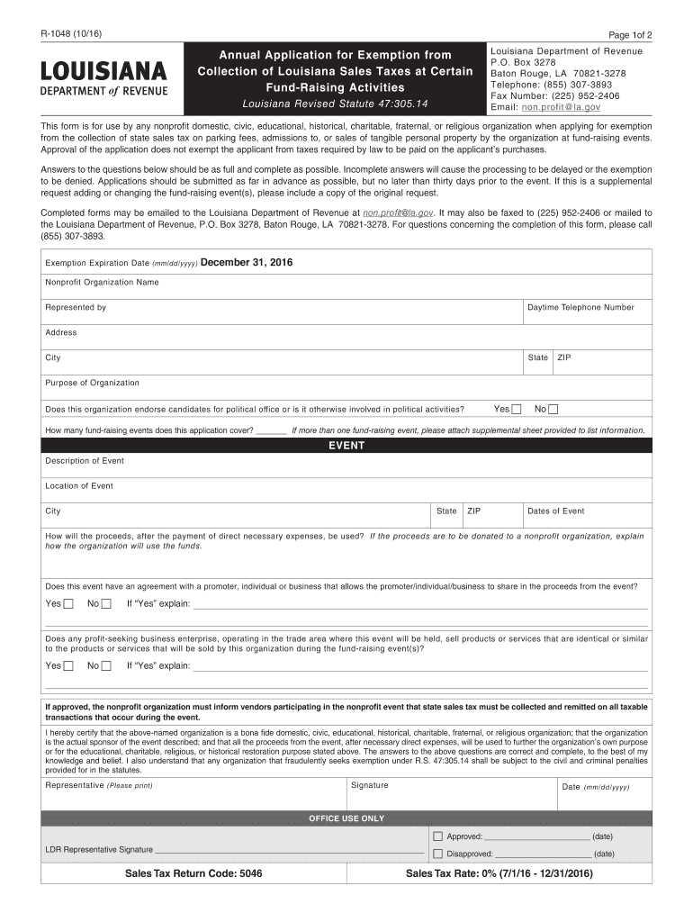 Fillable Online revenue louisiana Annual Application for Exemption from