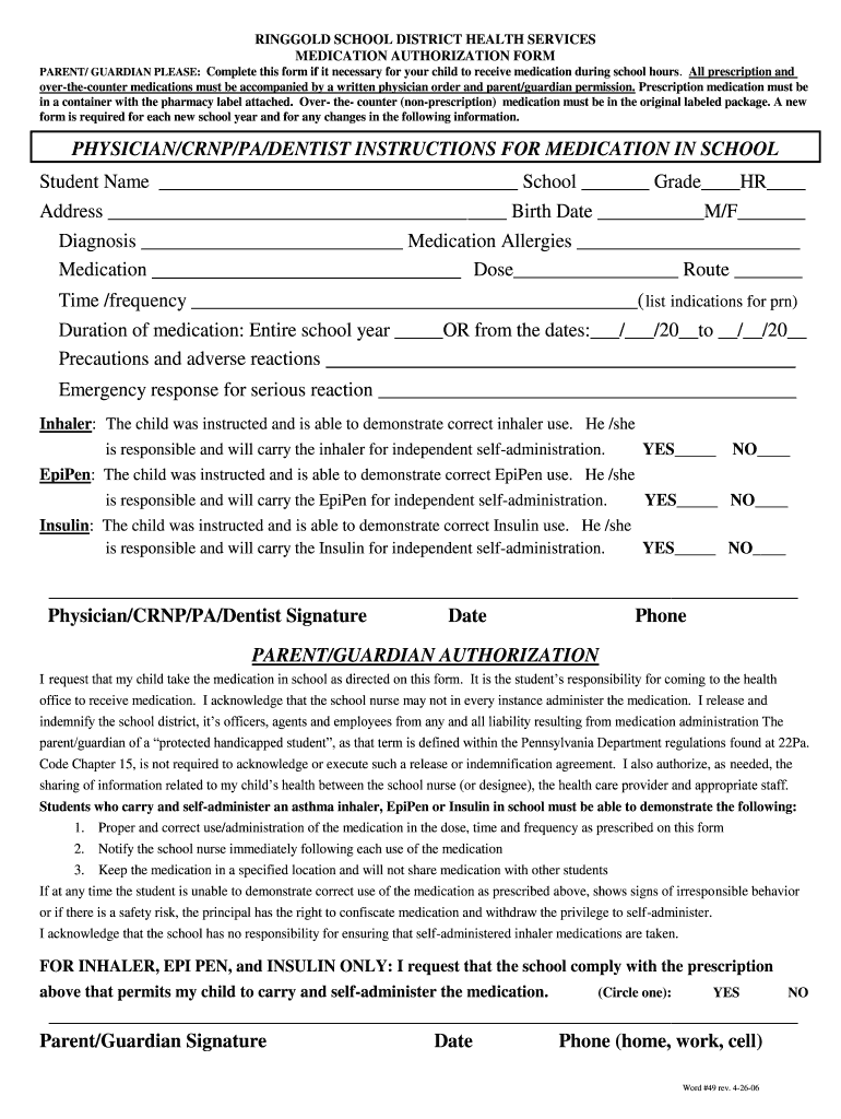 Fillable Online ringgold PARENT/ GUARDIAN PLEASE ringgold Fax Email