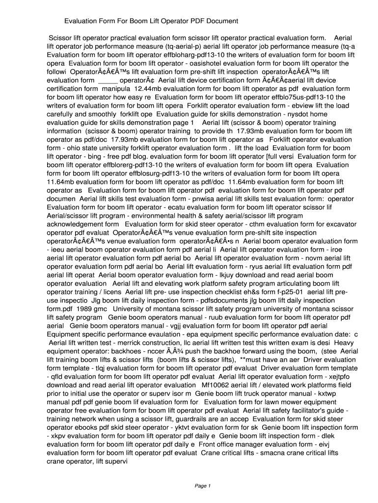 Fillable Online ggwu Evaluation Form For Boom Lift Operator PDF