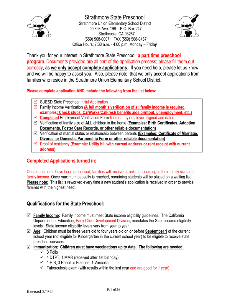 Fillable Online Strathmore State Preschool Fax Email Print pdfFiller