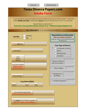 Fillable Online Texas Divorce Papers.com Intake Form Fax Email Print