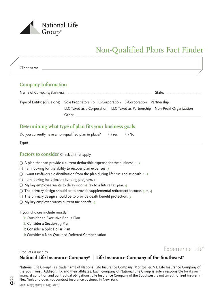 Fillable Online NonQualified Plans Fact Finder Fax Email Print pdfFiller